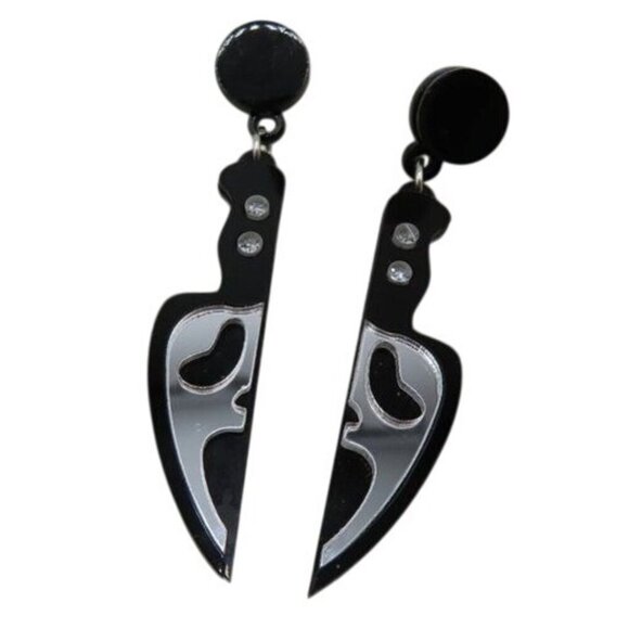Ghost Face Knife Shaped Rhinestone Accent Dangle Earrings Scream Halloween NEW - Picture 1 of 9